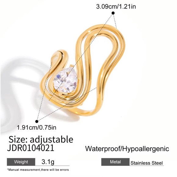 18K Gold Plated Adjustable Cubic Zirconia Ring - Picture 5 of 6